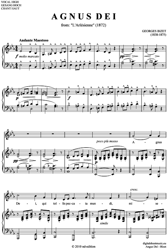 Agnus Dei (hoch C - As ) (Klavier  Gesang) von Georges Bizet (1838-1875)