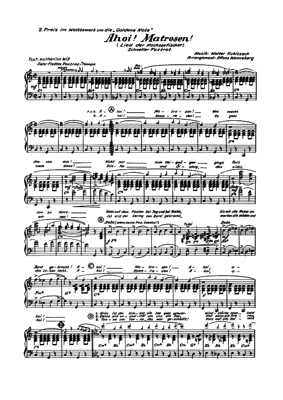 Ahoi Matrosen (Klavier + Gesang) (Klavier Gesang  Gitarre) von Fred Frohberg amp Hemmann-Quintett
