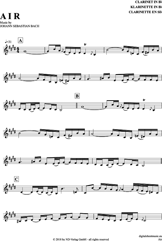 Air (Klarinette in B) (Klarinette) von Johann Sebastian Bach