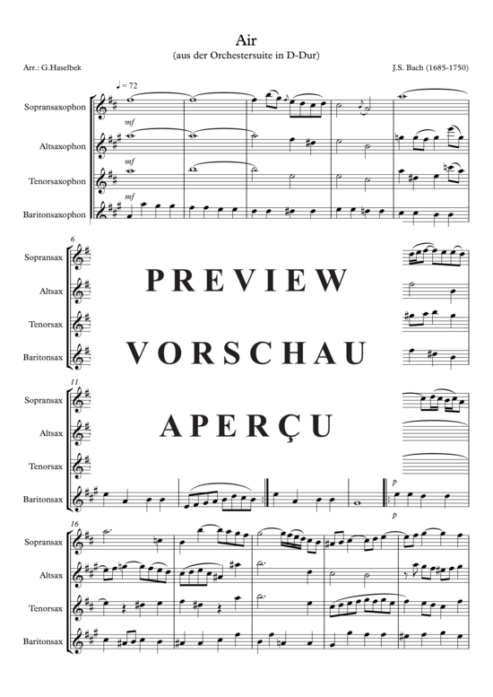 Air (Saxophon Quartett SATB) (Quartett (Saxophon)) von Johann Sebastian Bach