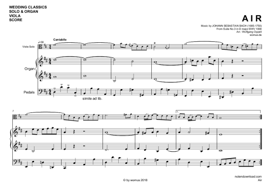 Air (Viola + Orgel) (Orgel  Viola) von Johann Sebastian Bach (arr. WO)