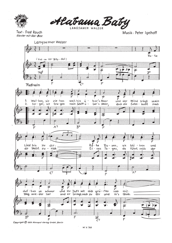 Alabama Baby (Klavier + Gesang) (Klavier Gesang  Gitarre) von Peter Igelhoff (langsamer Walzer)