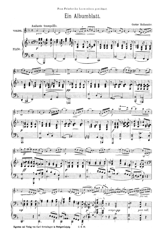 Albumblatt (Violine + Klavier) (Klavier  Violine) von Gustav Hollaender