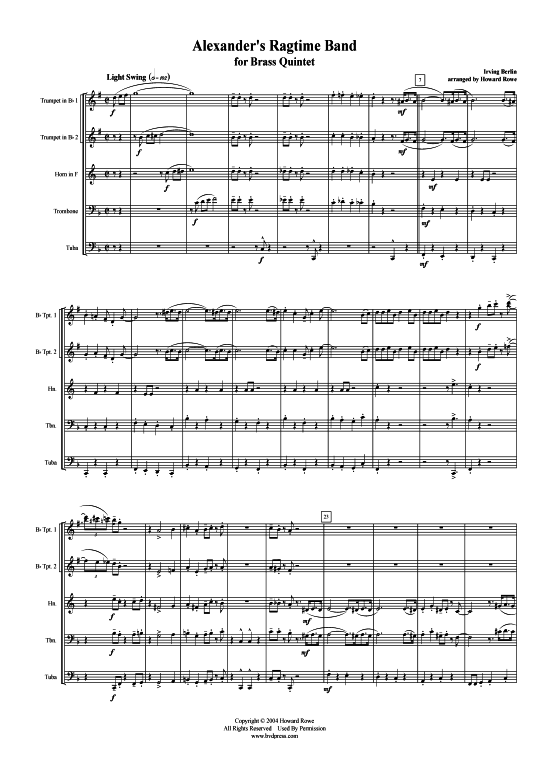 Alexander s Ragtime Band (Blechbl serquintett) (Quintett (Blech Brass)) von Irving Berlin (arr. Rowe)