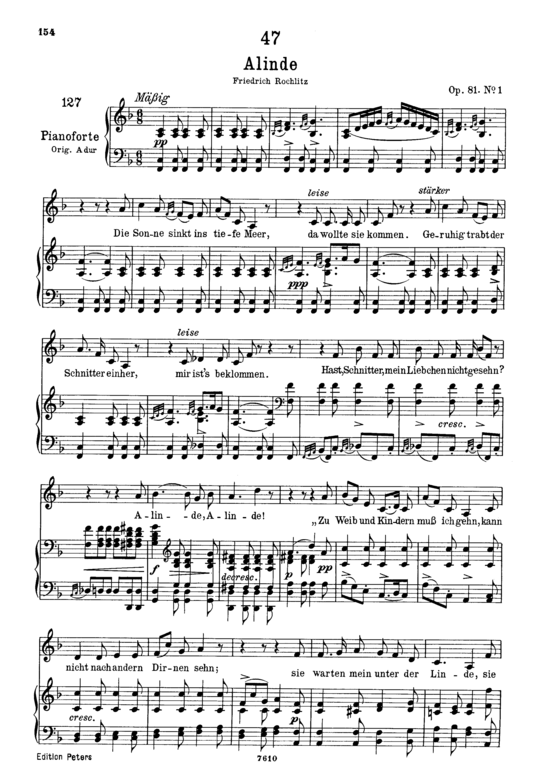 Alinde D.904 (Gesang tief + Klavier) (Klavier  Gesang tief) von Franz Schubert