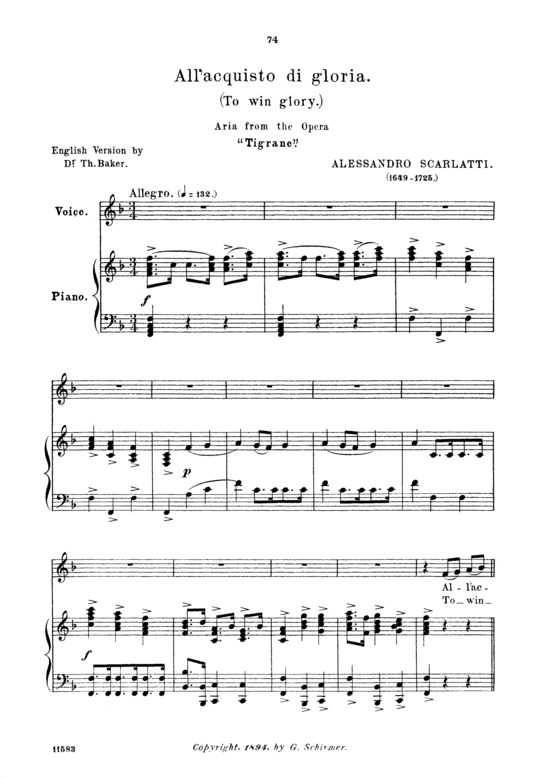 All acquisto di gloria (Gesang + Klavier) (Klavier  Gesang) von Alessandro Scarlatti