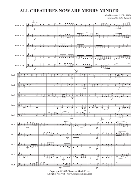 All Creatures Now Are Merry Minded (Horn Quintett) (Quintett (Horn)) von John Bennet