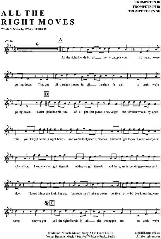 All the right moves (Trompete in B) (Trompete) von OneRepublic