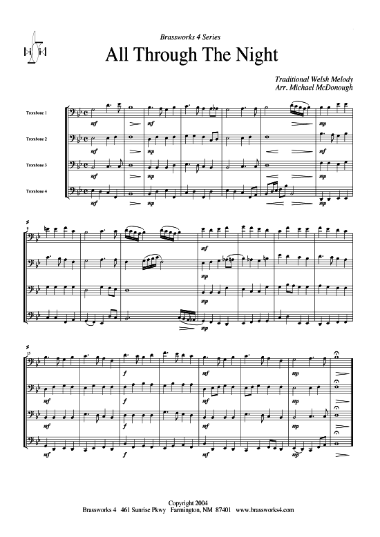 All Through The Night (Posaunen-Quartett) (Quartett (Posaune)) von Walisische Melodie