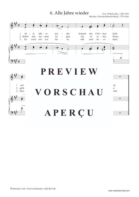 Alle Jahre wieder (Klavier + Gesang) (Klavier  Gesang) von Christian Heinrich Rinck 1770-1846