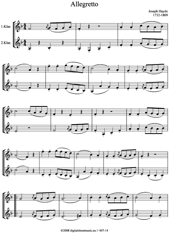 Allegretto (Klarinette) von J. Haydn (1732-1809)