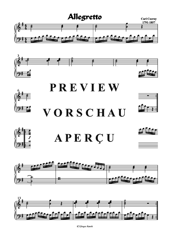 Allegretto (Orgel Klavier Solo) (Klavier Solo) von Carl Czerny 1791-1857