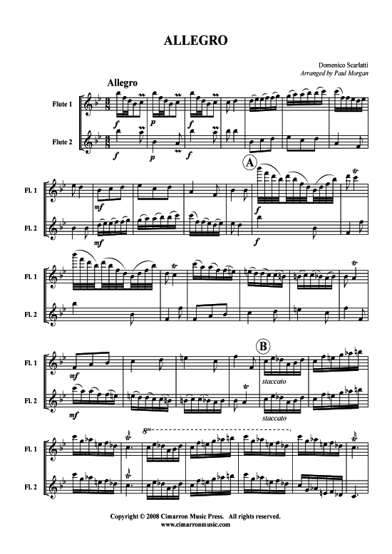 Allegro (2x Querfl ouml te) (Duett (Fl te)) von Domenico Scarlatti