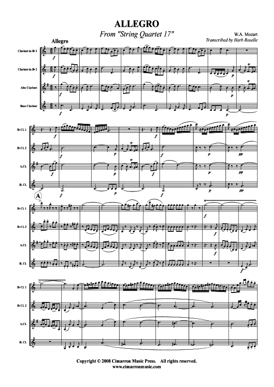 Allegro aus Quartett Nr. 17 (Klarinetten-Quartett) (Quartett (Klarinette)) von W. A. Mozart
