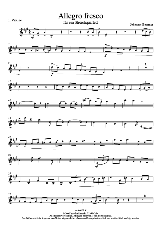 Allegro fresco Einzelstimmen (Streichquartett) (Quartett (Streicher)) von Johannes Bammer