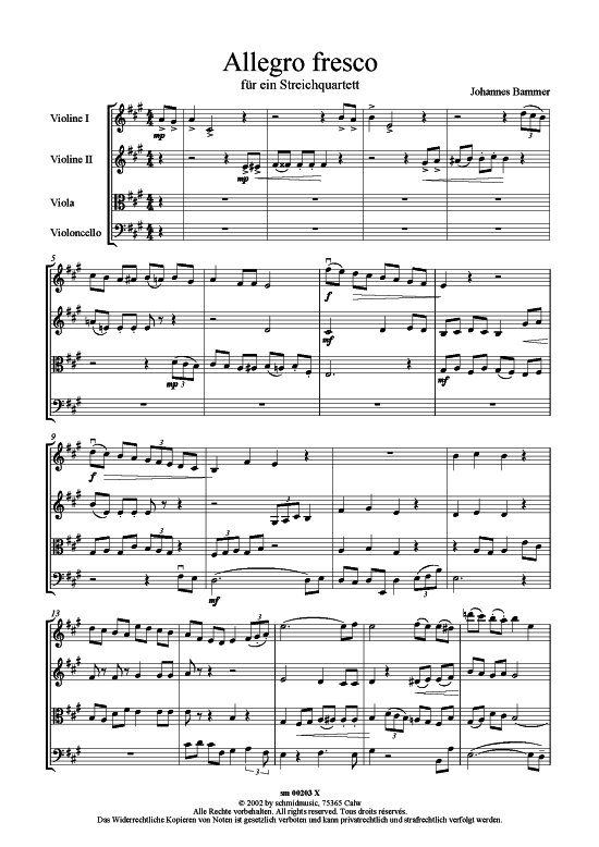 Allegro fresco Partitur (Streichquartett) (Quartett (Streicher)) von Johannes Bammer