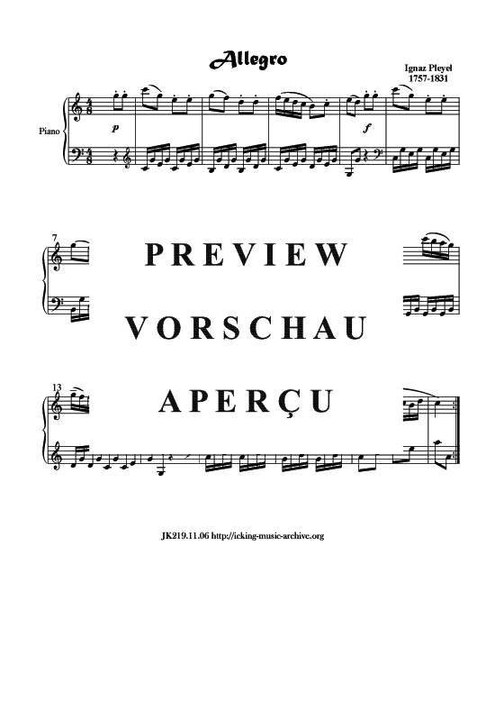Allegro (Klavier Solo) (Klavier Solo) von Ignaz Pleyel 1757-1831