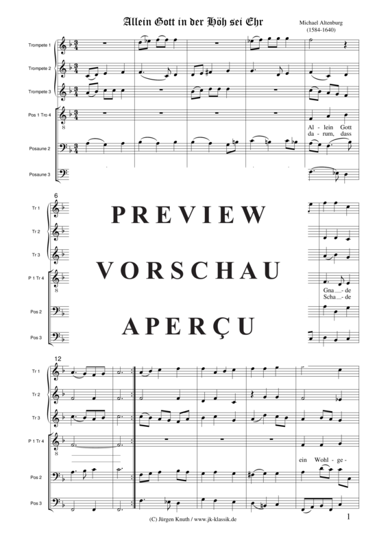 Allein Gott in der H h sei Ehr (Blechbl ser Ensemble 3x Trompete + 3x Posaune) (Ensemble (Blechbl ser)) von Michael Altenburg