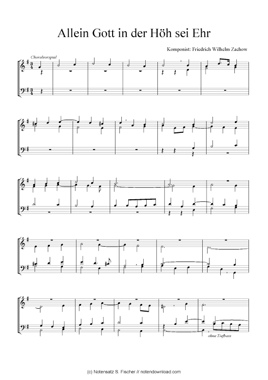 Allein Gott in der H h sei Ehr (Quartett in C) (Quartett (4 St.)) von Friedrich Wilhelm Zachow