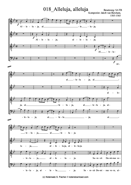 Alleluja alleluja (Gemischter Chor) (Gemischter Chor) von Jakob van Berchem 1505-1565 