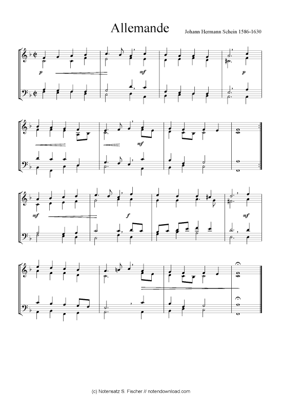 Allemande I (Quartett Bl ser klingend) (Posaunenchor) von Johann Hermann Schein 1586-1630