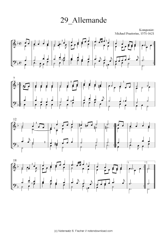 Allemande (Quartett in C) (Quartett (4 St.)) von Michael Praetorius 1571-1621