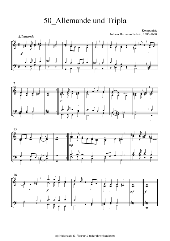 Allemande und Tripla (Quartett in C) (Quartett (4 St.)) von Johann Hermann Schein 1586-1630