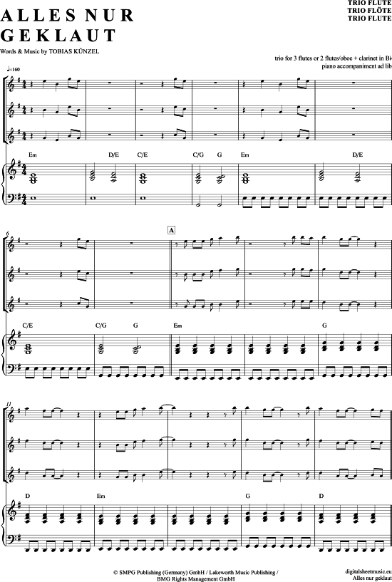 Alles nur geklaut (Fl ten Trio + Klavier) (Trio (Fl te)) von Die Prinzen