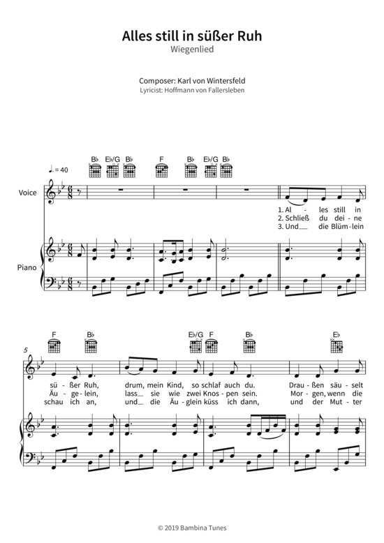 Alles still in s er Ruh - Wiegenlied (Gesang + Klavier Gitarre) (Klavier  Gesang) von Hoffmann von Fallersleben