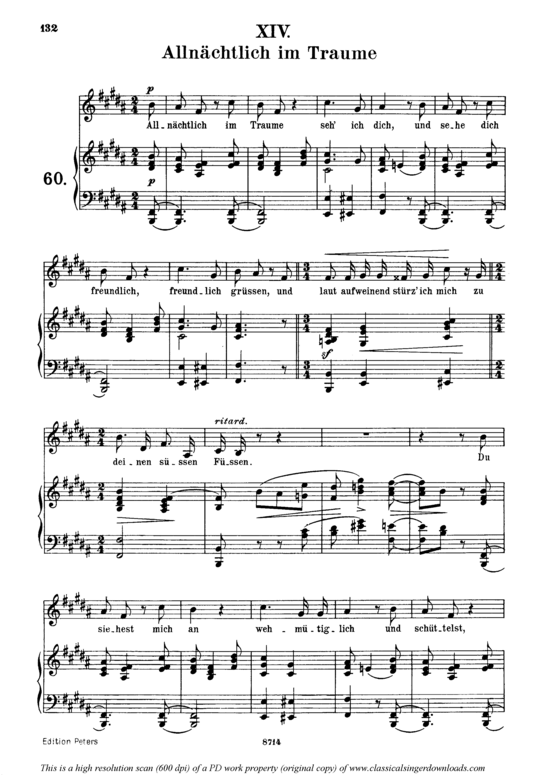 Alln auml chtlich im Traume Op 48 No.14 (Gesang mittel + Klavier) (Klavier  Gesang mittel) von Robert Schumann