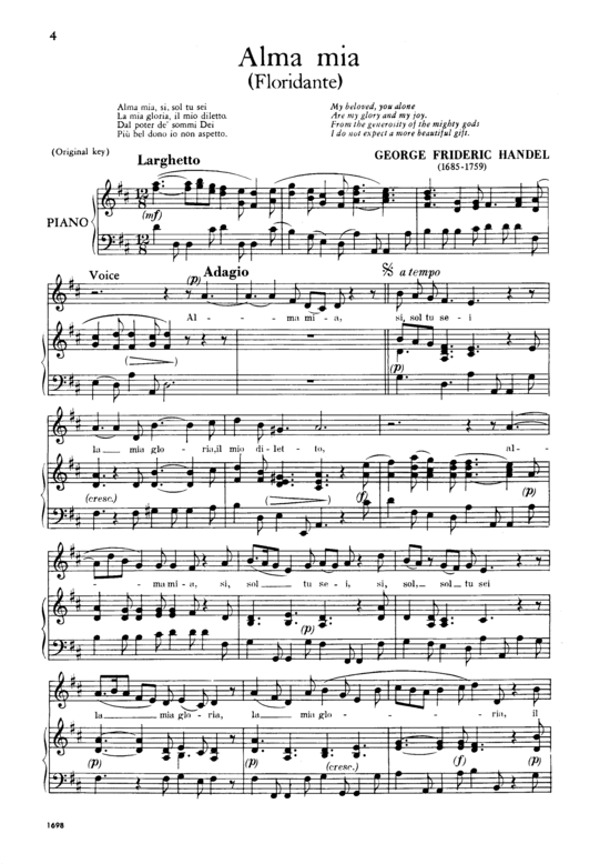 Alma Mia (Gesang tief + Klavier) (Klavier  Gesang tief) von G. F. H auml ndel