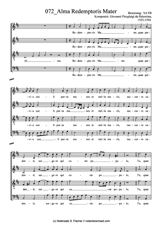 Alma Redemptoris Mater (Gemischter Chor) (Gemischter Chor) von Giovanni Piergluigi da Palestrina 1525-1594 