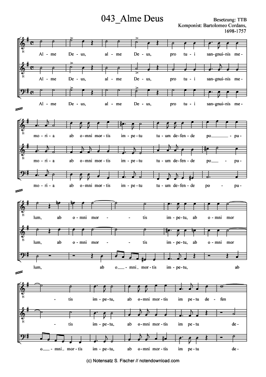 Alme Deus (Gemischter Chor) (M nnerchor) von Bartolomeo Cordans 1698-1757 