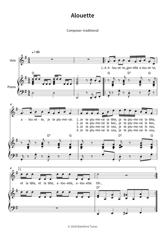 Alouette (Gesang + Klavier) (Klavier  Gesang) von traditional