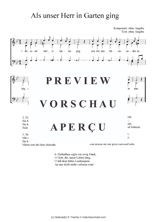 Als unser Herr in Garten ging (Gemischter Chor) (Gemischter Chor) von 