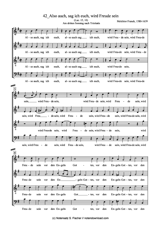 Also auch sag ich euch wird Freude sein (Gemischter Chor) (Gemischter Chor) von Melchior Franck (1580-1639)