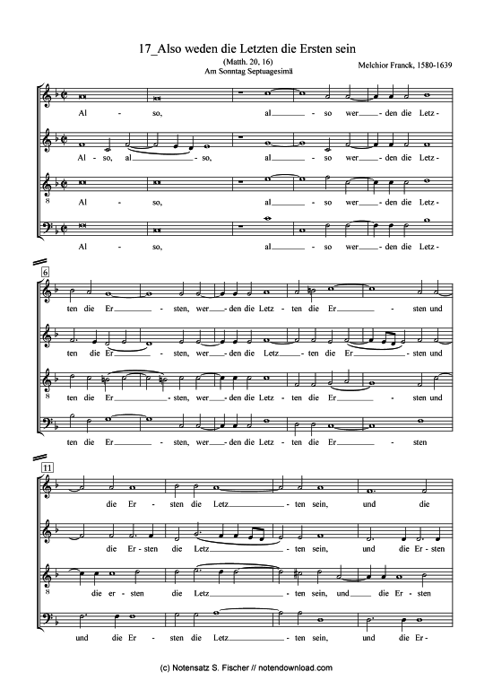 Also weden die Letzten die Ersten sein (Gemischter Chor) (Gemischter Chor) von Melchior Franck (1580-1639)