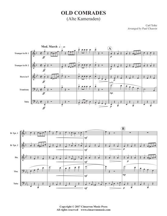 Alte Kameraden (Old Comrades) (Blechbl auml serquintett) (Quintett (Blech Brass)) von Carl Teike