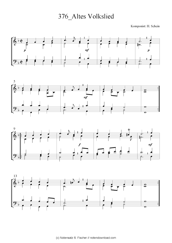 Altes Volkslied (Quartett in C) (Quartett (4 St.)) von H. Schein