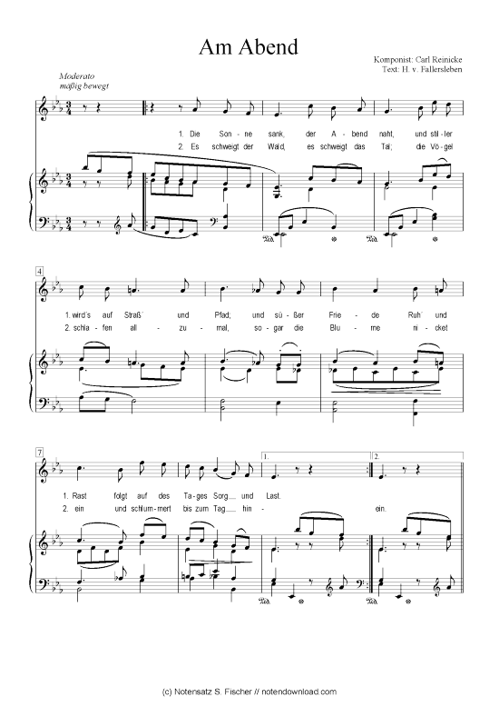 Am Abend (Klavier + Gesang) (Klavier  Gesang) von Carl Reinecke  H. v. Fallersleben