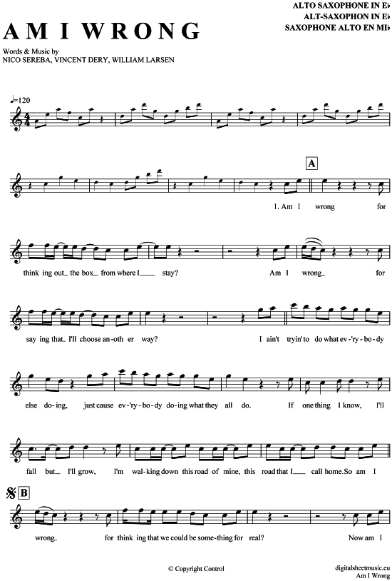 Am I wrong (Alt-Sax) (Alt Saxophon) von Nico amp Vinz