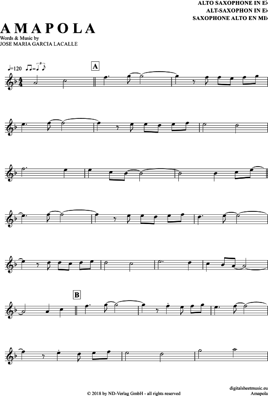 Amapola (Alt-Sax) (Alt Saxophon) von Joseph Lacalle