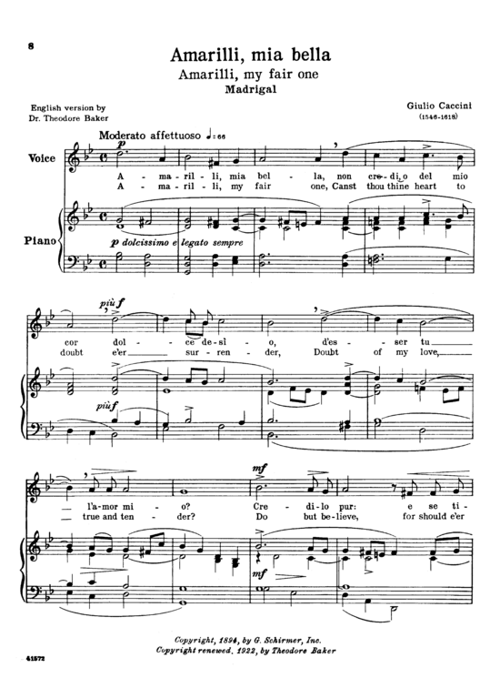 Amarilli mia bella (Gesang hoch + Klavier) (Klavier  Gesang) von Giulio Caccini