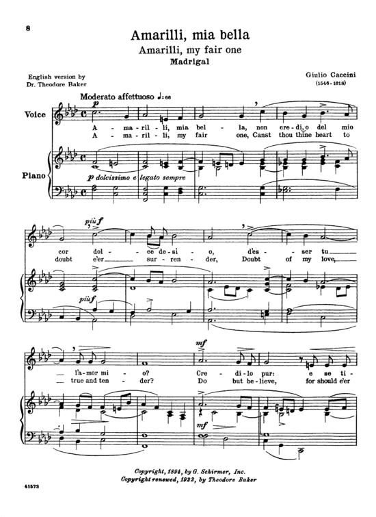 Amarilli mia bella (Gesang tief + Klavier) (Klavier  Gesang tief) von Giulio Caccini