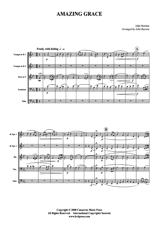 Amazing Grace (Blechbl auml serquintett) (Quintett (Blech Brass)) von John Newton