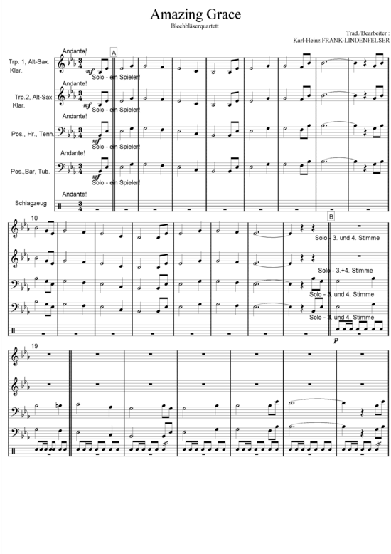 Amazing-Grace (Gemischtes Ensemble f r Holz- und Blechbl ser) (Ensemble (Gemischt)) von Traditional ( Arr. Karl-Heinz Frank-Lindenfelser)