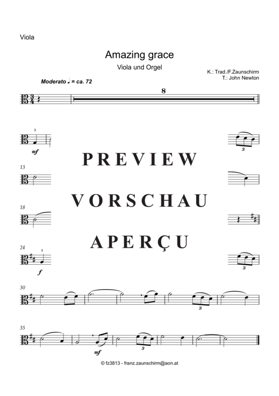 Amazing Grace (Viola Solo + Orgel-Playback) (Viola + Orgel) (Orgel  Viola) von Traditional (Zaunschirm)