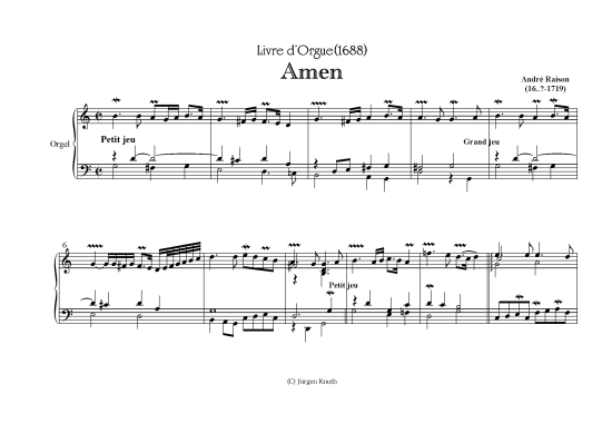 Amen Livre d Orgue(1688) (Orgel Solo) (Orgel Solo) von Andre Raison (16.. -1719)