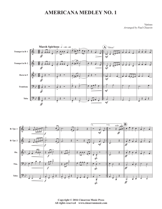 American Medley No. 1 (Blechbl auml serquintett) (Quintett (Blech Brass)) von Arr. Paul Chauvin