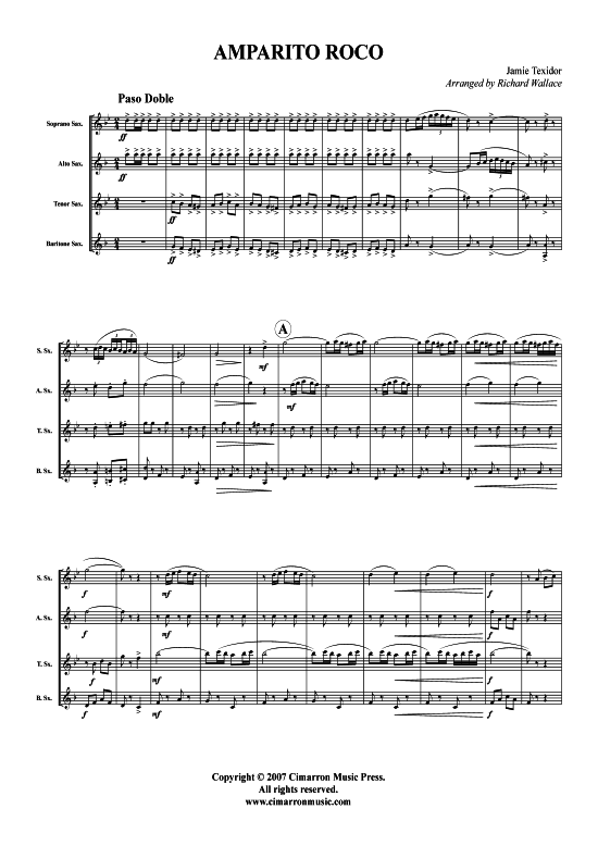 Amparito Roco (Saxophon-Quartett SATB) (Quartett (Saxophon)) von Jaime Teixidor